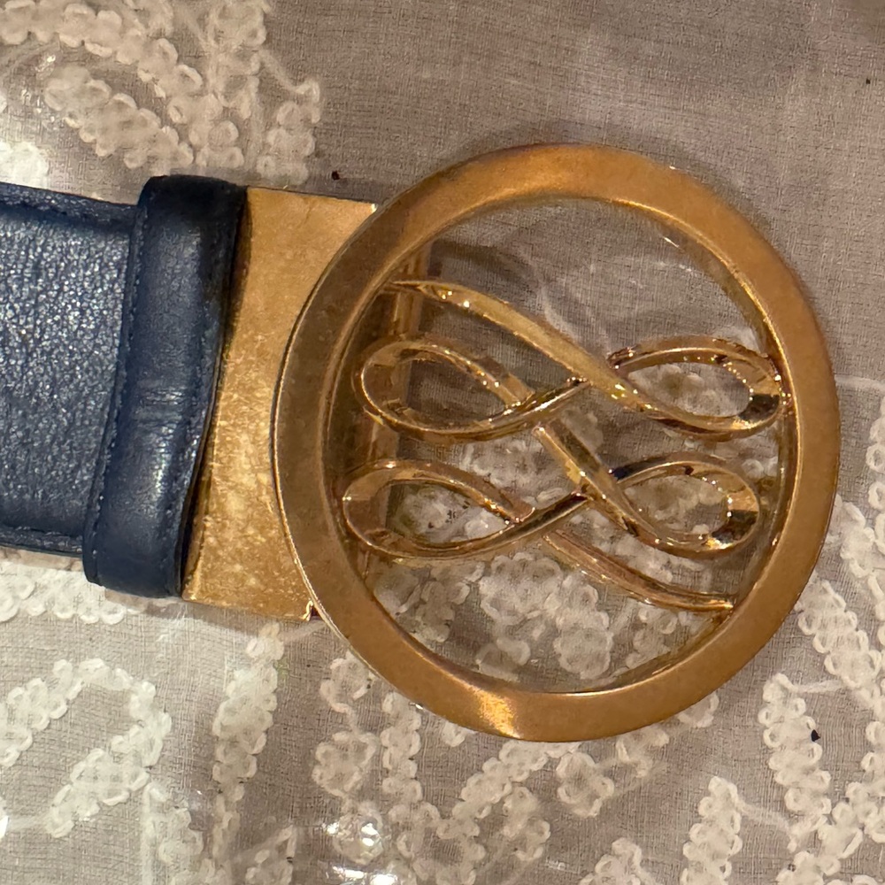 ❤️ LANCEL PARIS Navy Blue and Gold Leather Belt. Made in Italy.